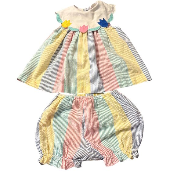 Vintage Samara Baby Girls 2-Piece Outfit Floral Collar & Striped Bloomers 12 Mon - Picture 2 of 4